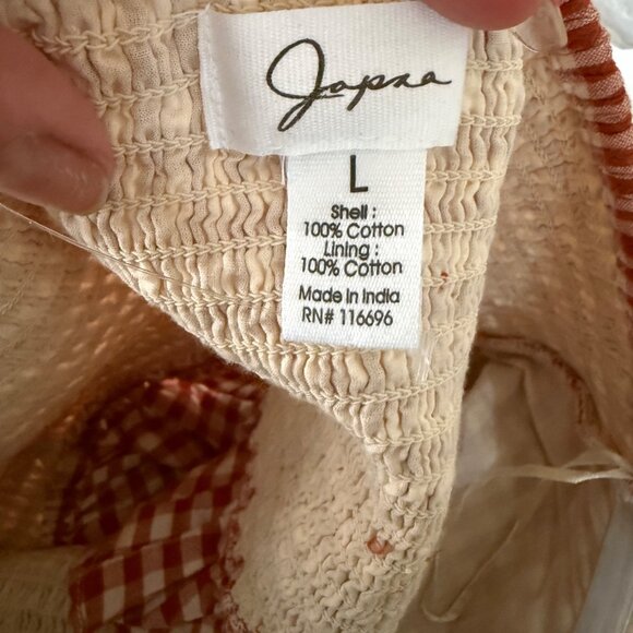 Red & White Gingham Smocked Strapless Top With Ruffle Hem Size L By Japna NWT - Picture 4 of 4